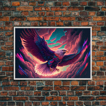 Load image into Gallery viewer, Birds of Prey art, bioluminescent Bald eagle, vaporwave art animal print, framed canvas print, framed canvas print, wall art with frame