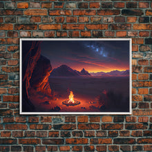 Load image into Gallery viewer, Watercolor of a prehistoric campfire, primitive art, framed canvas print