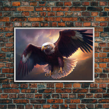 Load image into Gallery viewer, American Bald Eagle in Flight, watercolor, framed canvas print