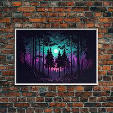 Cargar imagen en el visor de la galería, Fantasy forest art, full moon visible through the trees, framed canvas print, framed wall art
