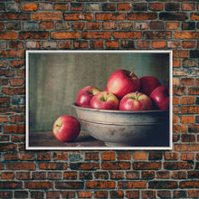 Cargar imagen en el visor de la galería, Farmhouse Kitchen Art, Framed Canvas Print, Still Life of Apples In A Rustic Bowl, Photography Print, Kitchen Decor, Rustic Country Kitchen