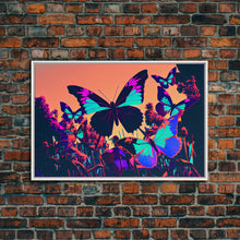 Load image into Gallery viewer, Beautiful butterfly art, vaporwave aesthetic pastel art, framed canvas print