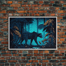 Load image into Gallery viewer, Black and Turquoise Panther, framed canvas print, unique wall art, wildlife canvas art, living room wall art