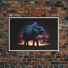Load image into Gallery viewer, Elephant Art | Framed Canvas Print | Framed Wall Art | Animal Prints | Wildlife Art | Elephant Walks Under A Full Moon | Kid's Room Decor