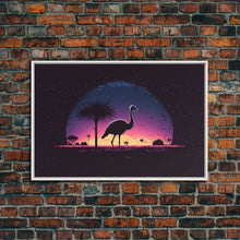 Load image into Gallery viewer, Emu Art | Framed Canvas Print | Synthwave Style Framed Wall Art | Animal Prints | Emu Walks Under A Full Moon | Kid's Room Decor