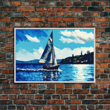 Carregar imagem no visualizador da galeria, Blue Sky and Blue Sea There's Nothing Else For Me, Framed Canvas Print, Oil Painting Style, Sailing / Sail Boat Art