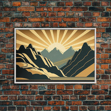 Carregar imagem no visualizador da galeria, Art Deco Style Mountain landscape at Sunset, Framed Canvas Print, Large Format Wall Art, Huge Wall Decor