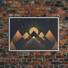 Carregar imagem no visualizador da galeria, Art Deco Style Mountain landscape at Sunset, Framed Canvas Print, Large Format Wall Art, Huge Wall Decor, Black and Gold