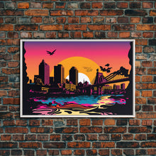 Load image into Gallery viewer, Beautiful Portland, Oregon Retro Synthwave Style Sunset Art, Framed Canvas Print, Pacific Northwest City Art