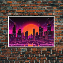 Cargar imagen en el visor de la galería, City Wall Art | Framed Canvas Print | Living room art | Lines | Retro | Wonderful art | Landscape | Outrun Style | Futuristic | Synthwave