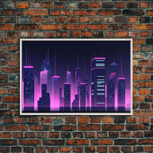 Load image into Gallery viewer, Big City Wall Art | Framed Canvas Print | Living room art | Office decor | Buildings | Outrun Style | Landscape | Night | Pop Art | City