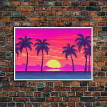 Load image into Gallery viewer, Beach sunset Wall Art, Framed Canvas Print, Colorful painting, Vibrant art, Synthwave Style, Warm Colors, Pop Art style, Tropical art