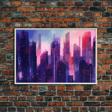 Load image into Gallery viewer, Buildings Wall Art - Framed Canvas Print - Original painting - Vaporwave Style - Watercolor colors - Pop Art Style - Living room art