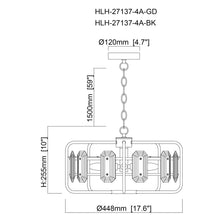 Carregar imagem no visualizador da galeria, 4-Light Golden or Black Modern Crystal Island Pendant Light