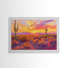 Load image into Gallery viewer, Desert Cactus Sunset Painting Framed Canvas Print, Western Decor, Southwest Wall Art, Arizona Painting, Landscape Painting, Farmhouse Decor