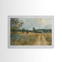 Load image into Gallery viewer, Blue Bonnets and Country Roads, Texas Art, Framed Canvas Print, Wood Frame Art, Metal Art, Metal Wall Art, Primitive Home Decor