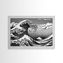 Load image into Gallery viewer, Black and White Wave Canvas Print, Hokusai Inspired Wall Art, Japanese Style Wall Art, Living Room Home Decor, Unique Wall Art