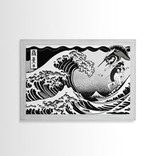 Load image into Gallery viewer, Beautiful Black and White Ocean Wave Wall art, Framed Canvas Print, Retro Japanese Inspired Hokusai Style Wave Art