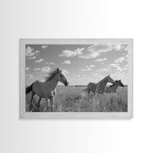 Carregar imagem no visualizador da galeria, Fine Art Framed Canvas Print, Metal Art, Black & White Photo of Wild Mustangs, Horse Art, American Horses Landscape / Nature / Wildlife Art