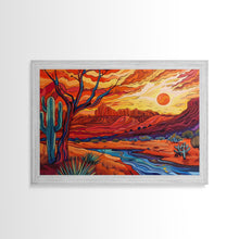 Load image into Gallery viewer, Midcentury Modern Pop Art Desert Landscape Painting Canvas Print, Framed Wall Art, Southwestern Decor, Home Decor Wall Art, Country Decor