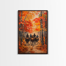 Load image into Gallery viewer, Cowboys Riding Into Town On Thanksgiving, Western Fall Decor, Framed Canvas Print, Autumn Outdoor Decor, Christmas poster