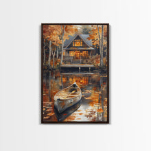 Carregar imagem no visualizador da galeria, Canoe on the Lake, Lake House Decor, Framed Wall Art Canvas Print, Fall Decor, Seasonal Decor, Holiday Decor Gift