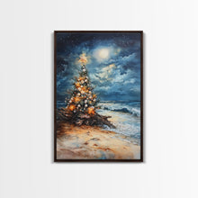 Cargar imagen en el visor de la galería, Christmas Tree On The Beach, Framed Canvas Print, gallery wall, Christmas Poster, Xmas Prints