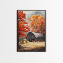Cargar imagen en el visor de la galería, Fall Decor, Barn Amongst The Falling Leaves, Farmhouse Decor, Fall Art, Autumn Decor, Thanksgiving Seasonal Wall Art