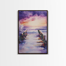 Load image into Gallery viewer, Beach Christmas Decor, Framed Canvas Print, Christmas At The Beach, Nautical / Tropical Holiday Wall Art