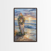 Load image into Gallery viewer, Beach Christmas Decor, Framed Canvas Print, Christmas At The Beach, Nautical / Tropical Holiday Wall Art