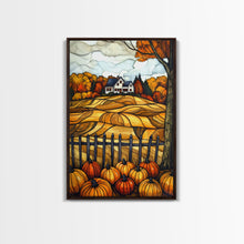 Load image into Gallery viewer, Cozy Fall Farmhouse With Pumpkins Framed Canvas Print Autumn Wall Art Country Farmhouse Decor Best Gift Idea Above Sofa Seasonal Art