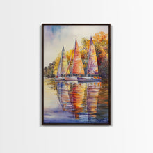 Load image into Gallery viewer, Colorful Sailboats Reflected On Water Framed Canvas Print Fall Nautical Wall Art Coastal Decor Best Gift Idea Holiday Wall Art