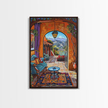 Load image into Gallery viewer, Cozy Southwestern Patio Framed Canvas Print Colorful Courtyard Best Gift Idea Home Decor Bright Seasonal Art Above Sofa Wall Art