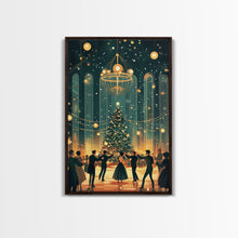 Load image into Gallery viewer, Elegant Ballroom Christmas Dance Scene with Holiday Lights and Decorations, Perfect Holiday Decor for Winter Wonderland, Framed Canvas Print
