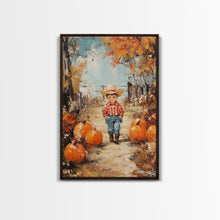 Carregar imagem no visualizador da galeria, Autumn Cowboy Decor Canvas Print with Pumpkins, Fall Holiday Wall Art and Seasonal Gift Idea 2024