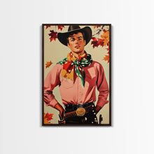 Load image into Gallery viewer, Cowboy Christmas Wall Art Canvas Print with Autumn Leaves, Seasonal Holiday Decor and Gift Idea 2024
