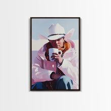Load image into Gallery viewer, Cowboy with Mug in Snow Framed Canvas Print - Winter Country Scene Art Best 2024 Christmas Wall Decor Gift Idea