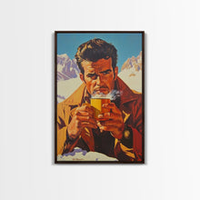 Load image into Gallery viewer, Cowboy Drinking Coffee in Winter Cabin Framed Canvas Print - Cozy Christmas Wall Art 2024 Rustic Holiday Decor