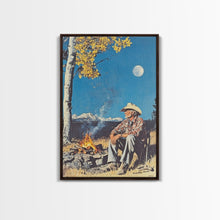 Load image into Gallery viewer, Cowboy in Snowy Sunset Landscape Canvas Print, Winter Wall Art, Seasonal Western Decor, Holiday Gift, Christmas Wall Art, Canvas Print