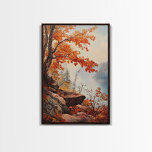 Carregar imagem no visualizador da galeria, Fall In The Virginia Mountains - Framed Canvas Print - Autumn Leaves Falling On The Mountain Lake Landscape