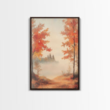 Carregar imagem no visualizador da galeria, Canvas Print of Serene Autumn Path with Misty Background, Fall Wall Art, Seasonal Decor, Gift Idea, Modern Farmhouse, Autumn Landscape