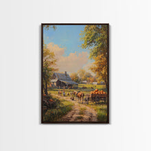 Carregar imagem no visualizador da galeria, Autumn Farmhouse Harvest Scene With Pumpkins Framed Canvas Print Fall Wall Art Seasonal Home Decor Thanksgiving Wall Art Rustic Gift Idea