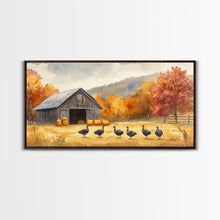 Carregar imagem no visualizador da galeria, Framed Canvas Print Rustic Barn with Pumpkins and Turkeys, Perfect Autumn Farmhouse Decor, Fall Wall Art, Country Autumn Scene