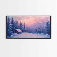 Load image into Gallery viewer, Cozy Cabin Surrounded By Winter Trees Tall Art Framed Canvas Print Serene Snowy Forest Cabin Landscape With Warm Interior Lights