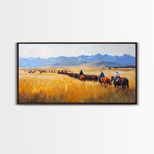 Load image into Gallery viewer, Cowboys Framed Canvas Print Western Country Horse Ride Scenic Art Large Landscape Wall Decor Ideal Holiday and Ranch Home Gift