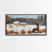 Load image into Gallery viewer, Cowboy Sipping Coffee Autumn Decor Framed Canvas Print Perfect Above Sofa Wall Art Western Home Decor Moody Fall Artwork Rustic