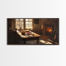 Load image into Gallery viewer, Cozy Kitchen Framed Canvas Print Autumn Fireplace Rustic Home Decor Seasonal Fall Art Large Wall Art Gift for Thanksgiving Decor