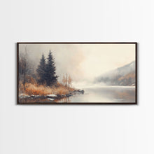 Load image into Gallery viewer, Fall On The River, Framed Canvas Print, Beautiful Watercolor Painting Of an Autumn Landscape, Ready To Hang Seasonal Decor
