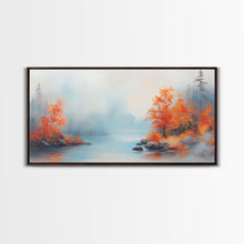 Carregar imagem no visualizador da galeria, Fall On The Lake, Framed Canvas Print, Beautiful Seasonal Decor, Moody Landscape Painting