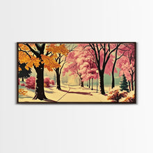 Carregar imagem no visualizador da galeria, Autumn Park Path Framed Canvas Print, Warm Fall Trees and Pathway Wall Art, Seasonal Fall Home Decor, Farmhouse Gift Idea, Holiday Wall Art